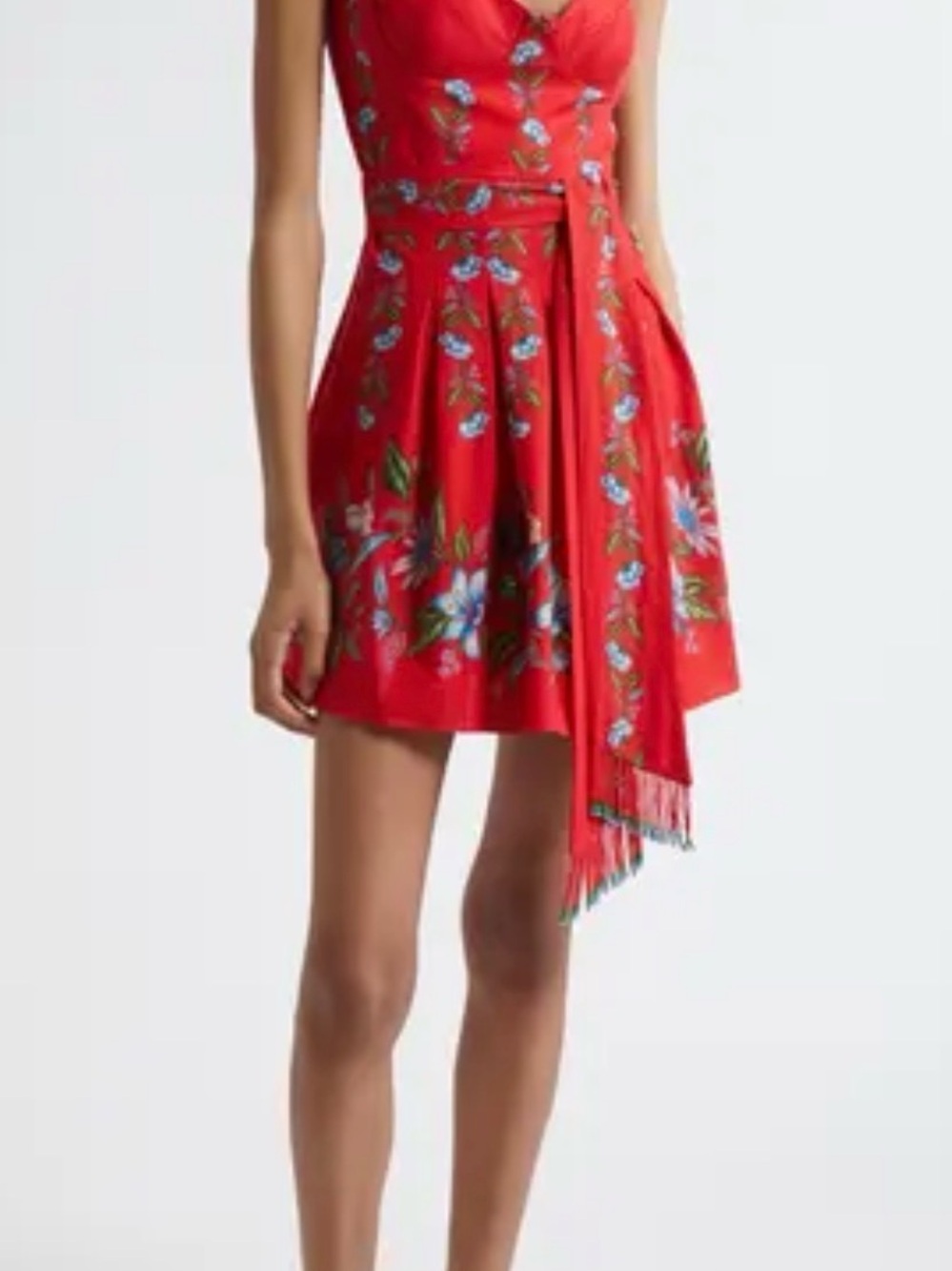FARM Rio Red Floral V-Neck Mini Dress
